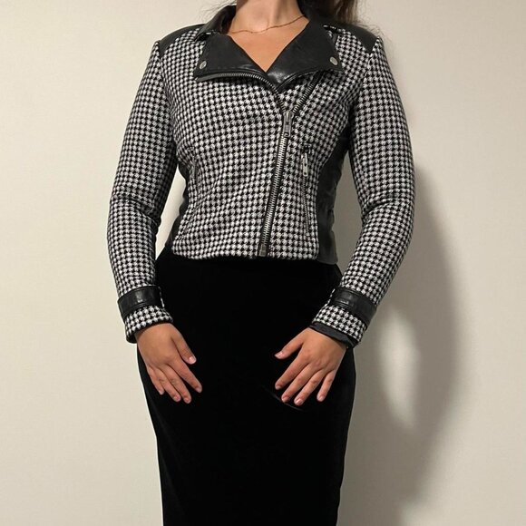 Rwco Black And White Houndstooth Jacket with leather accents - Picture 1 of 1